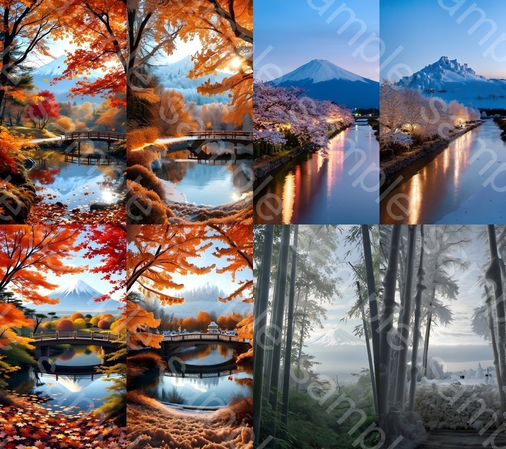 富士山と紅葉・雪景(秋冬フォトリアル背景集・全62枚)