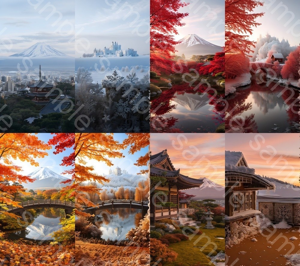 富士山と紅葉・雪景(秋冬フォトリアル背景集・全62枚)