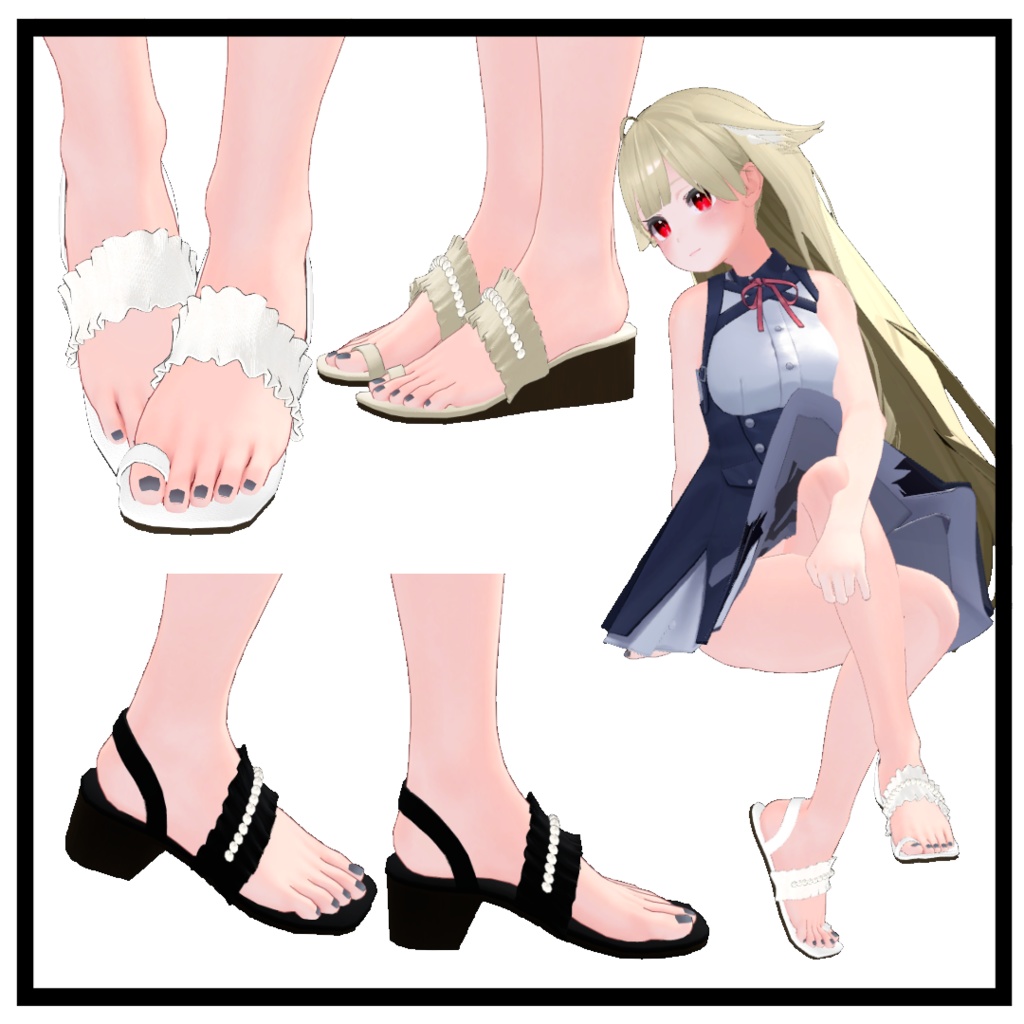 真珠シャリングサンダル | Pearl shirring sandals