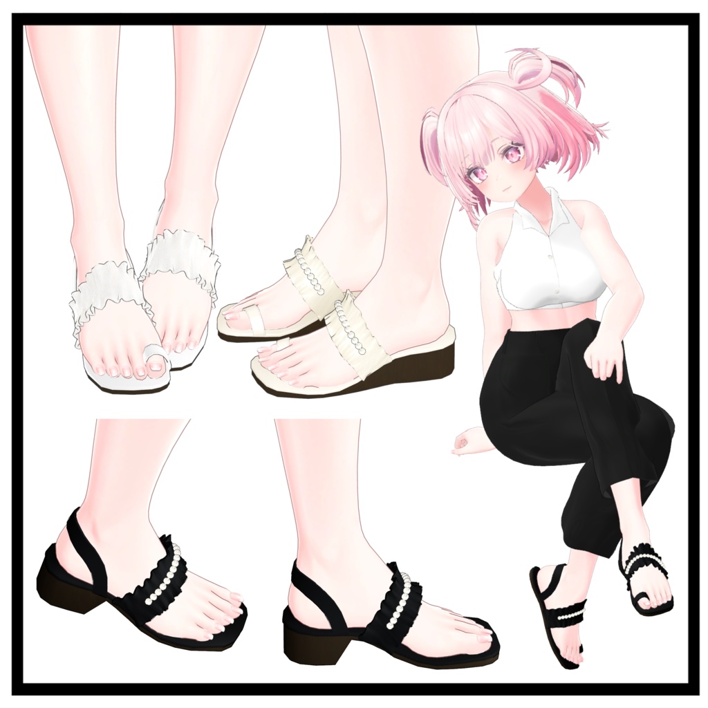 真珠シャリングサンダル | Pearl shirring sandals