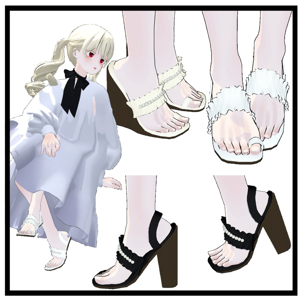真珠シャリングサンダル | Pearl shirring sandals
