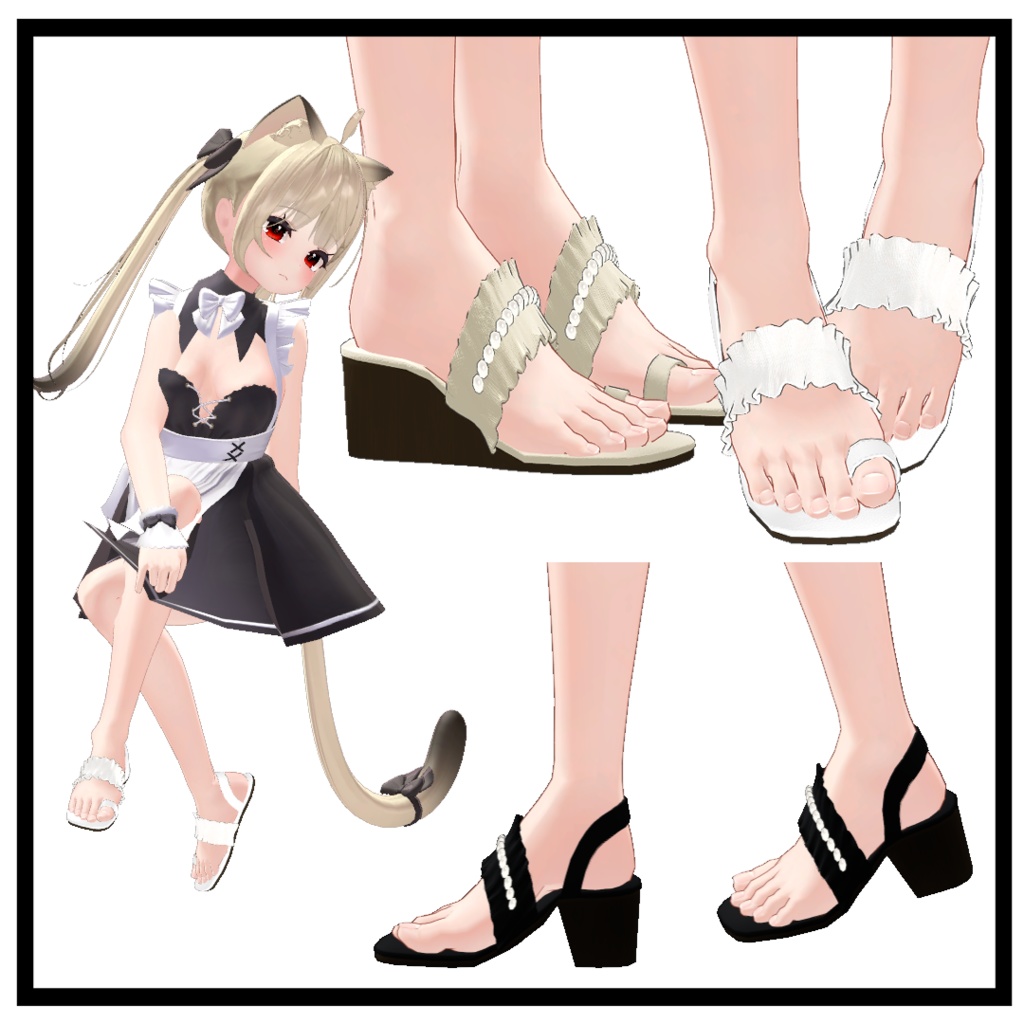 真珠シャリングサンダル | Pearl shirring sandals