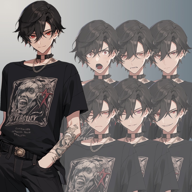 眼光鋭い若い男|半身立ち絵(服装3種*差分7種=合計21枚)