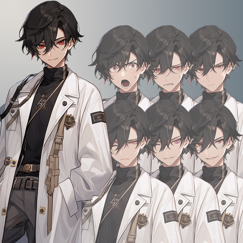 眼光鋭い若い男|半身立ち絵(服装3種*差分7種=合計21枚)