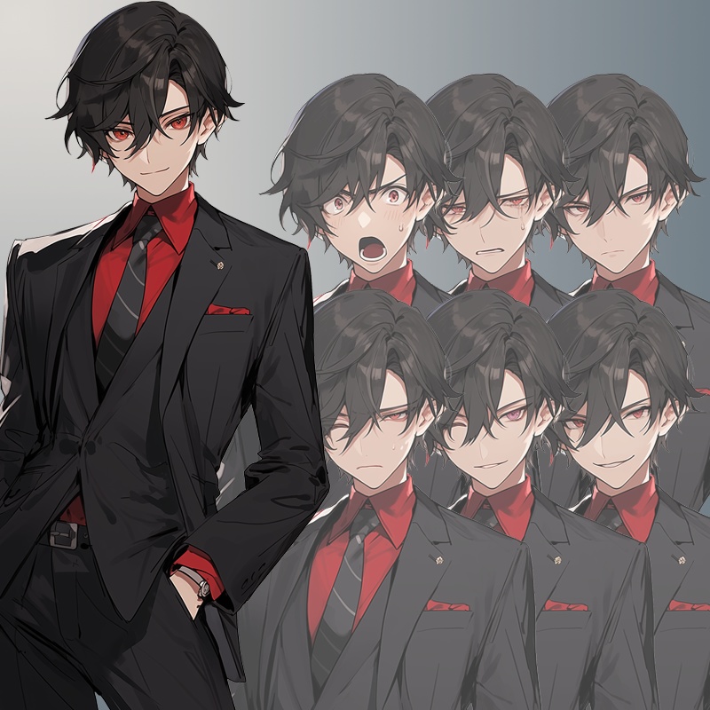 眼光鋭い若い男|半身立ち絵(服装3種*差分7種=合計21枚)