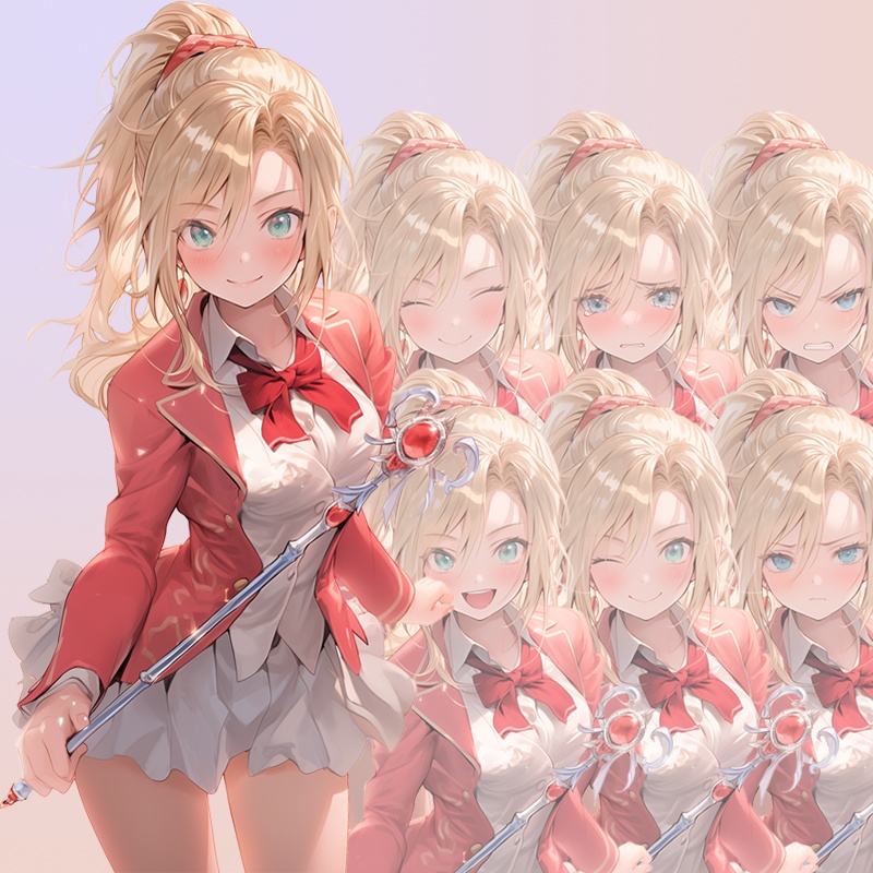 ポニーテールの若い女|半身立ち絵(服装3種×差分7種=合計21枚)