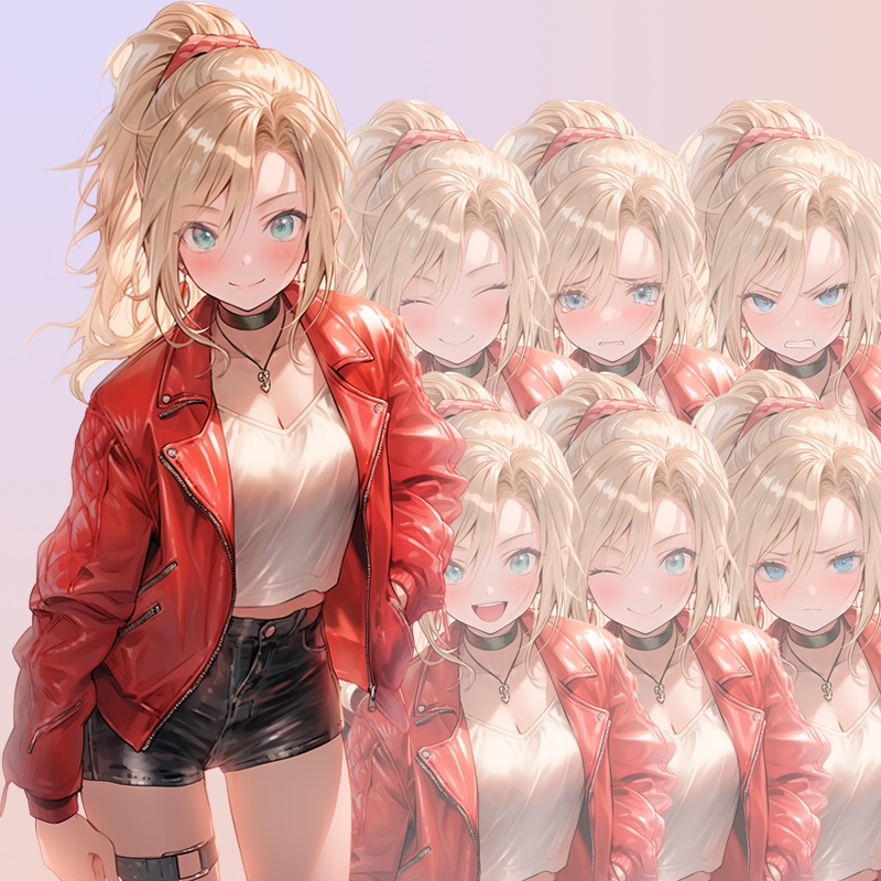 ポニーテールの若い女|半身立ち絵(服装3種×差分7種=合計21枚)