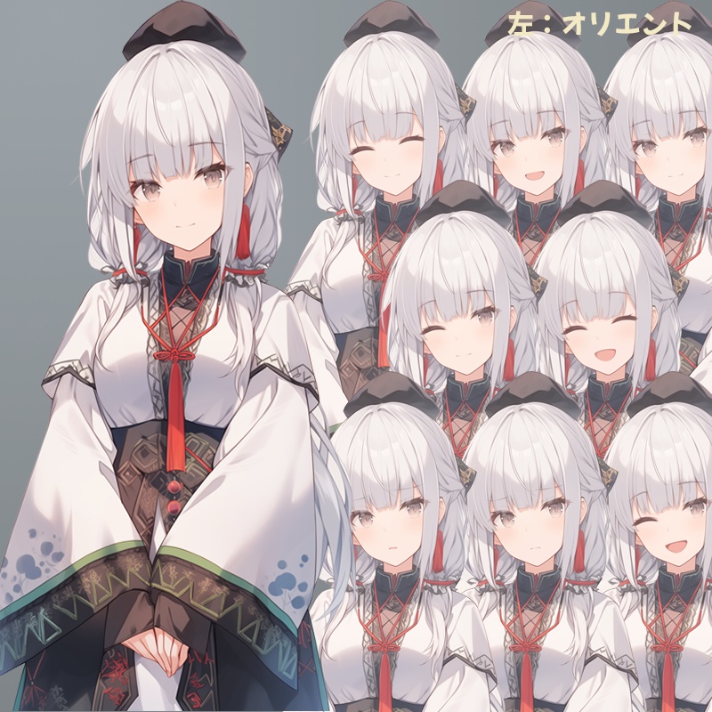 東洋風装束の若い女|半身立ち絵(服装3種×差分8種=合計24枚)