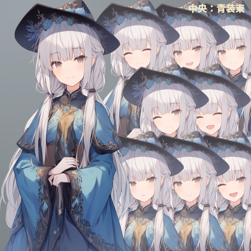 東洋風装束の若い女|半身立ち絵(服装3種×差分8種=合計24枚)