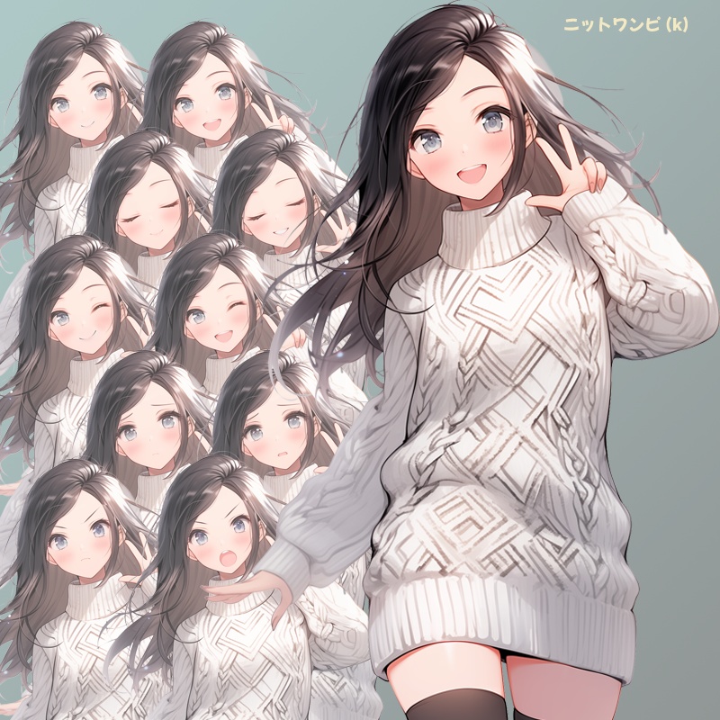 ロングヘアの女子高校生|半身立ち絵(服装4種×表情差分10種=合計40枚)