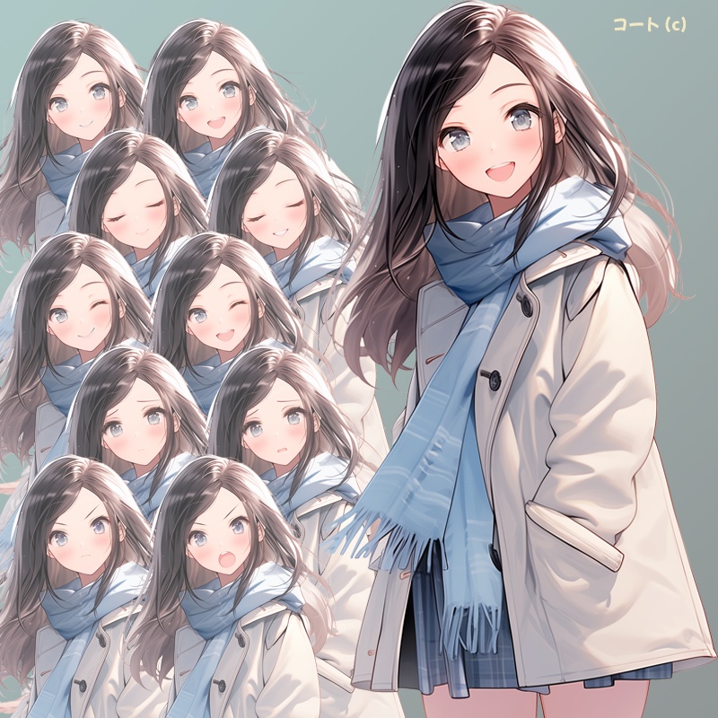 ロングヘアの女子高校生|半身立ち絵(服装4種×表情差分10種=合計40枚)