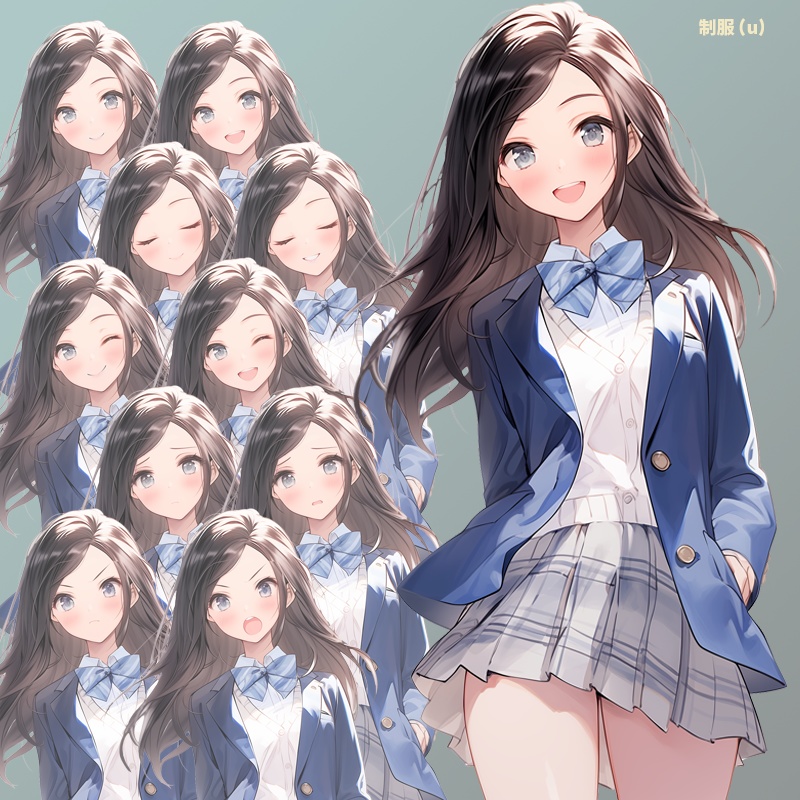 ロングヘアの女子高校生|半身立ち絵(服装4種×表情差分10種=合計40枚)