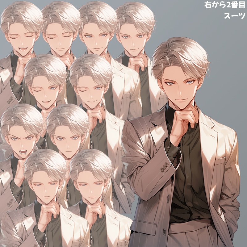 金髪の若い男|半身立ち絵(服装4種×表情差分10種=合計40枚)