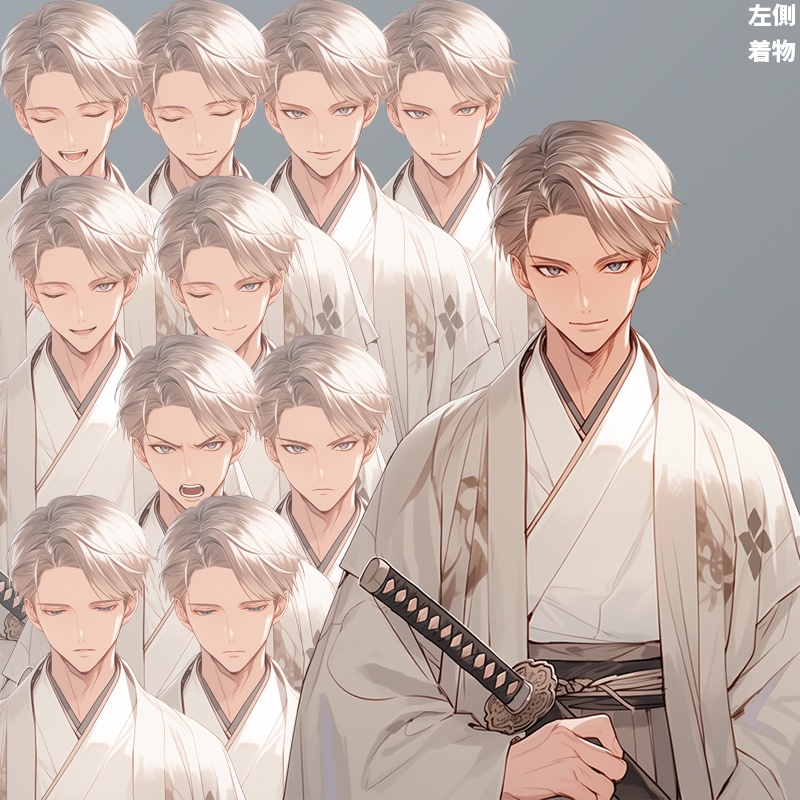 金髪の若い男|半身立ち絵(服装4種×表情差分10種=合計40枚)