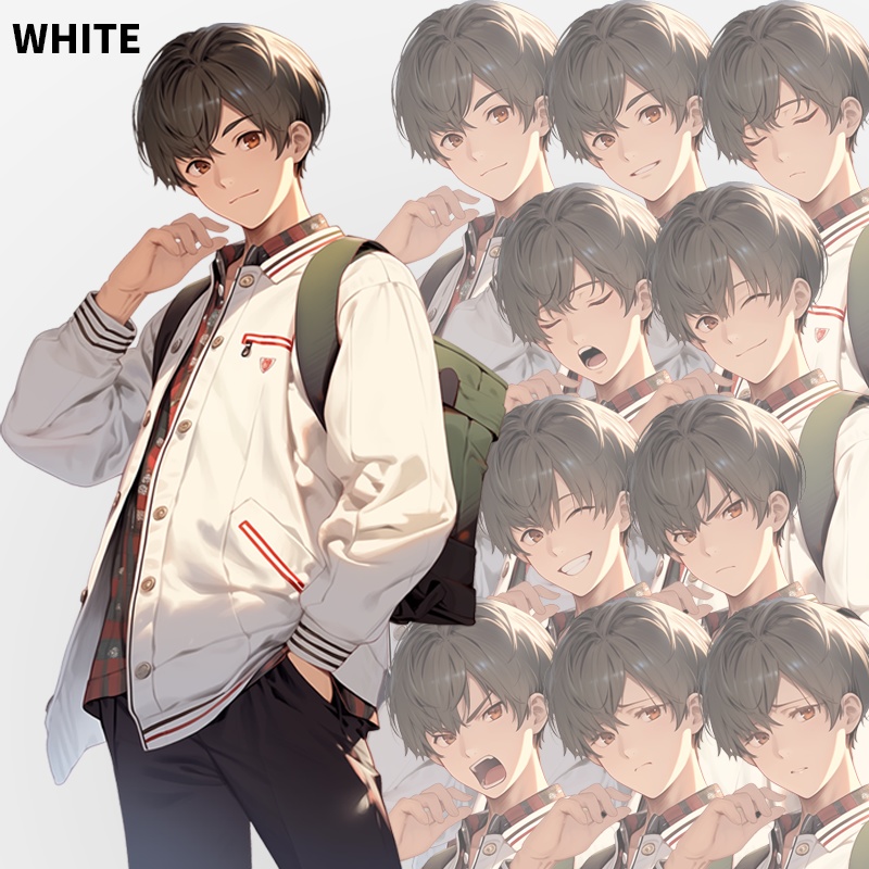 サラサラ髪の男|半身立ち絵(服装3種×表情差分10種=合計30枚)