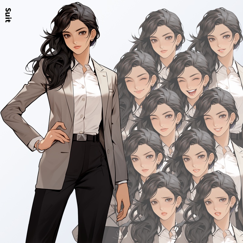 大人の女性|半身立ち絵(服装3種×表情差分10種=合計30枚)