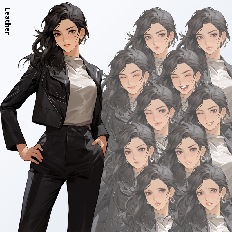 大人の女性|半身立ち絵(服装3種×表情差分10種=合計30枚)