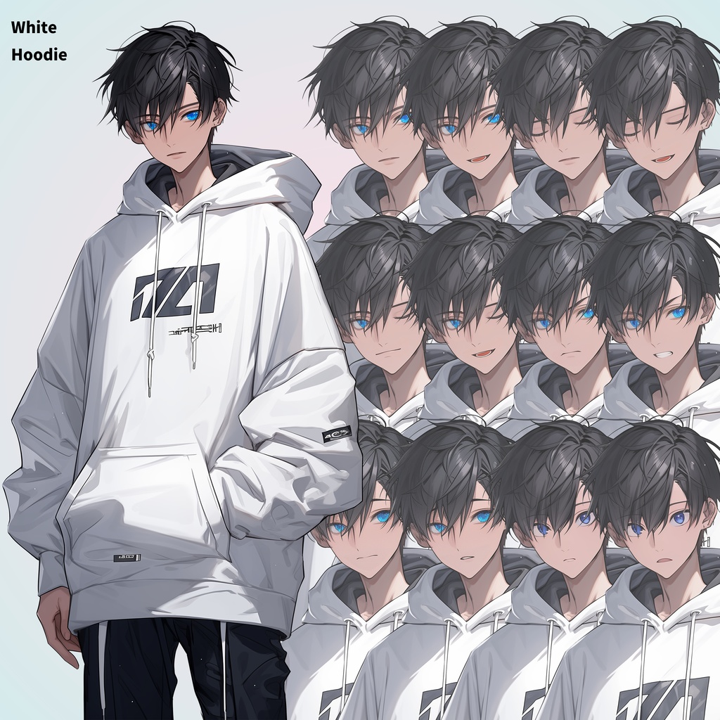 水色の瞳の男性|半身立ち絵(服装3種×表情差分12種=合計36枚)