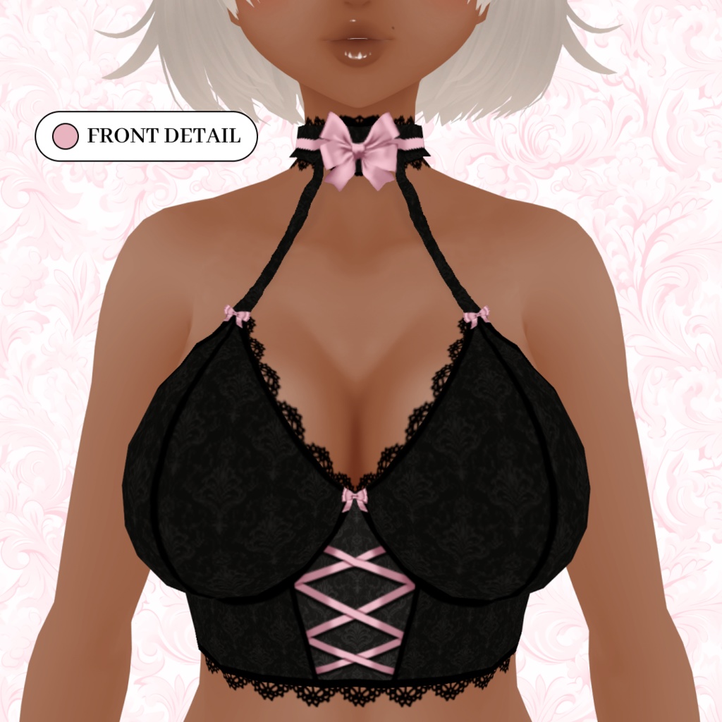 Black Lace Camisole With Pastel Bows | Gothic Top | VRoid