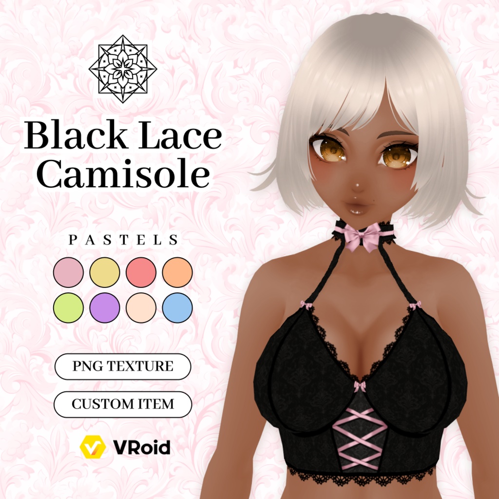 Black Lace Camisole With Pastel Bows | Gothic Top | VRoid