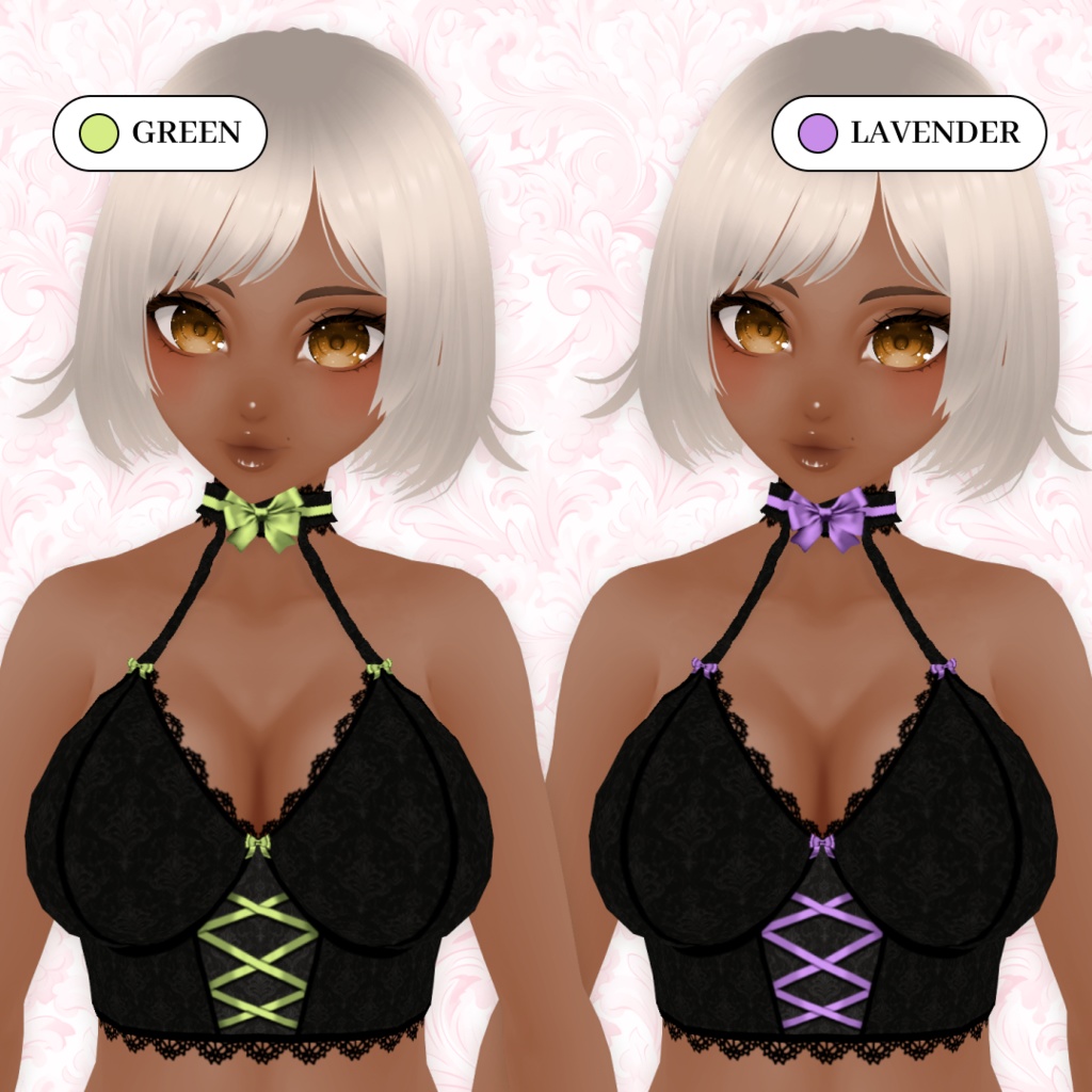 Black Lace Camisole With Pastel Bows | Gothic Top | VRoid