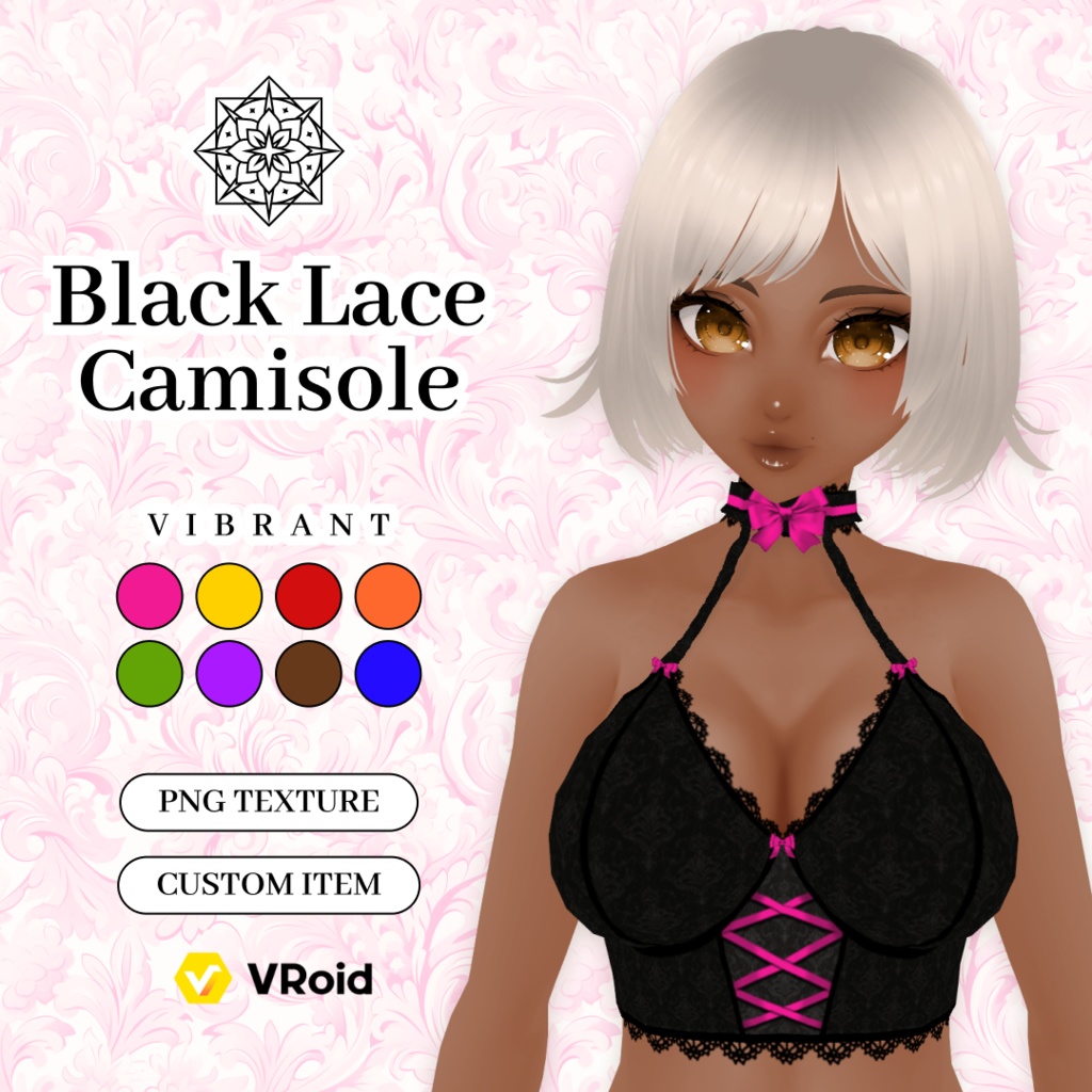 Black Lace Camisole With Colorful Bows | Gothic Top | VRoid