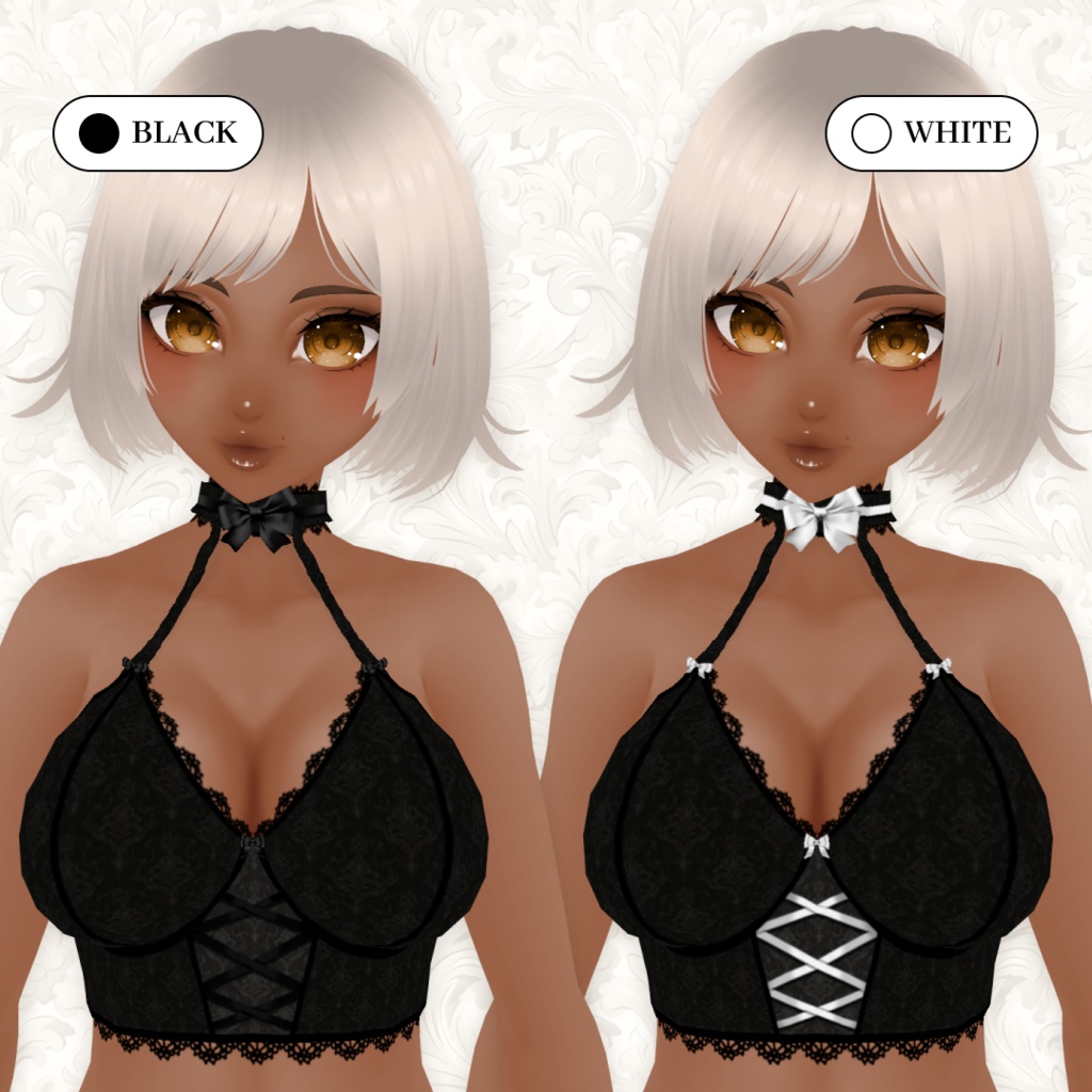 Black Lace Camisole With Bows | Gothic Top | VRoid | Bundle + PSD