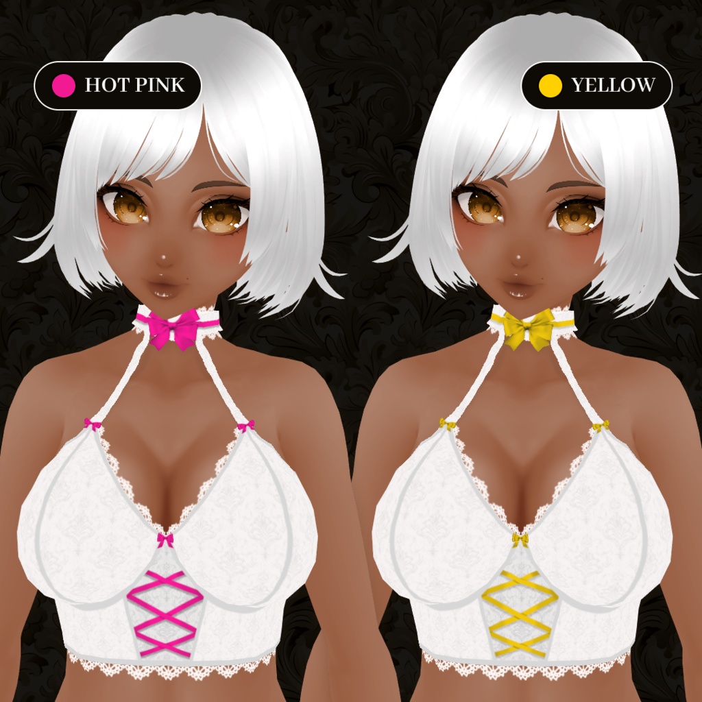 White Lace Camisole With Colorful Bows | Lace Top | VRoid