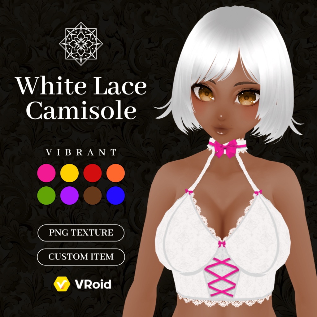 White Lace Camisole With Colorful Bows | Lace Top | VRoid