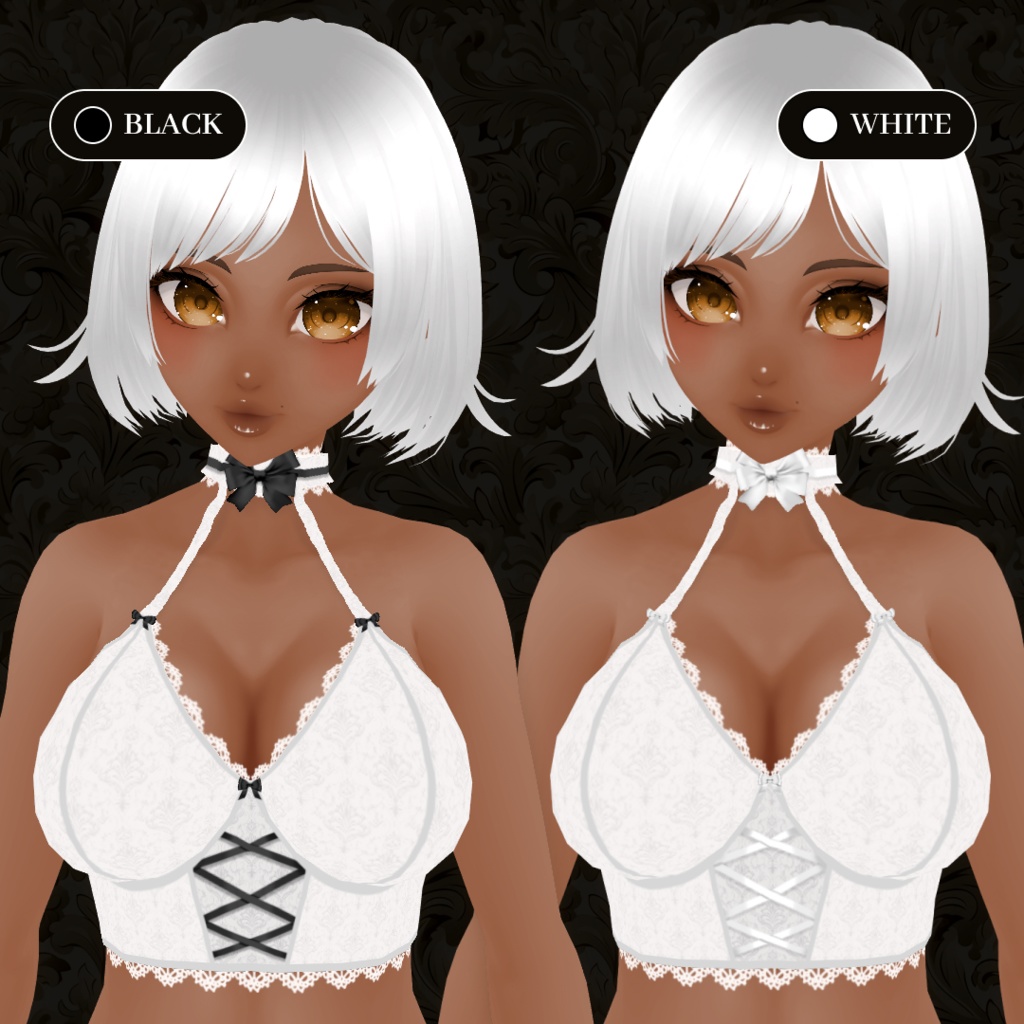 White Lace Camisole With Colorful Bows | Lace Top | VRoid