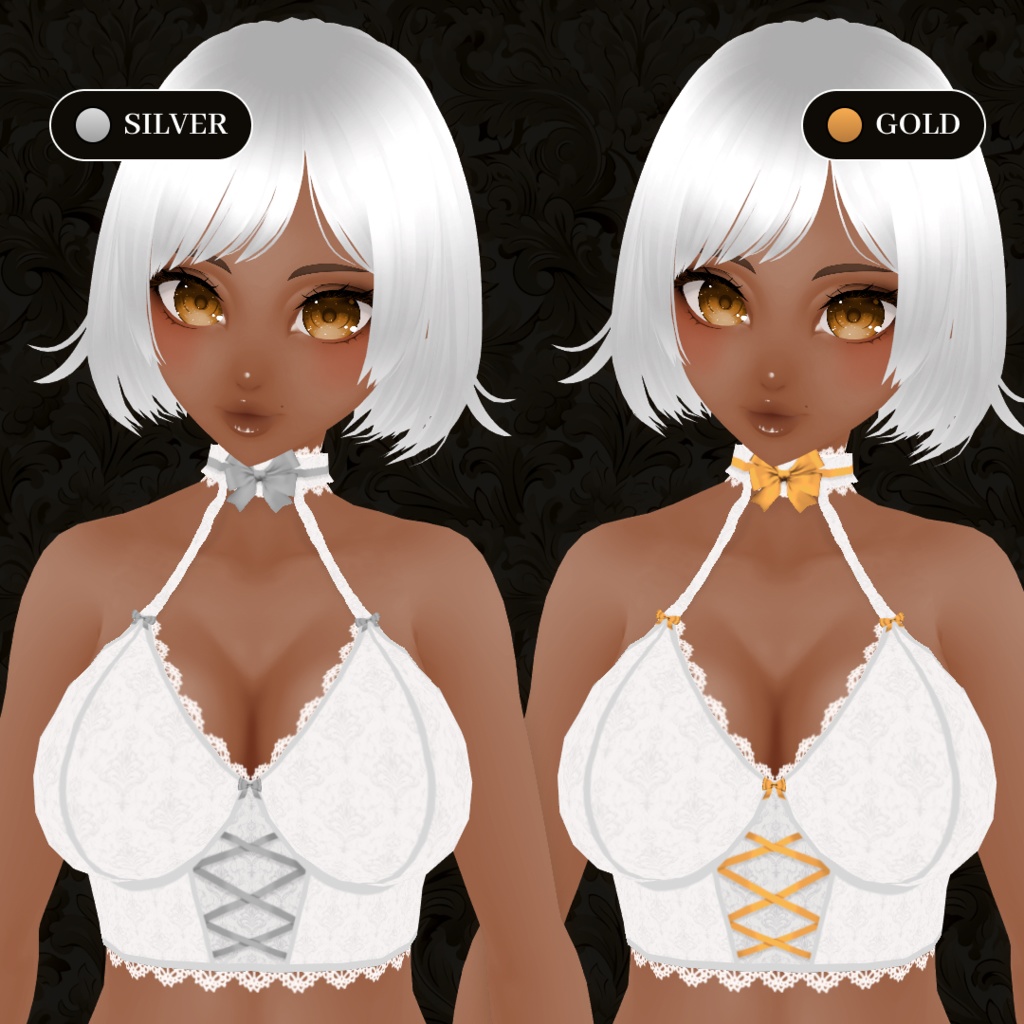 White Lace Camisole With Colorful Bows | Lace Top | VRoid