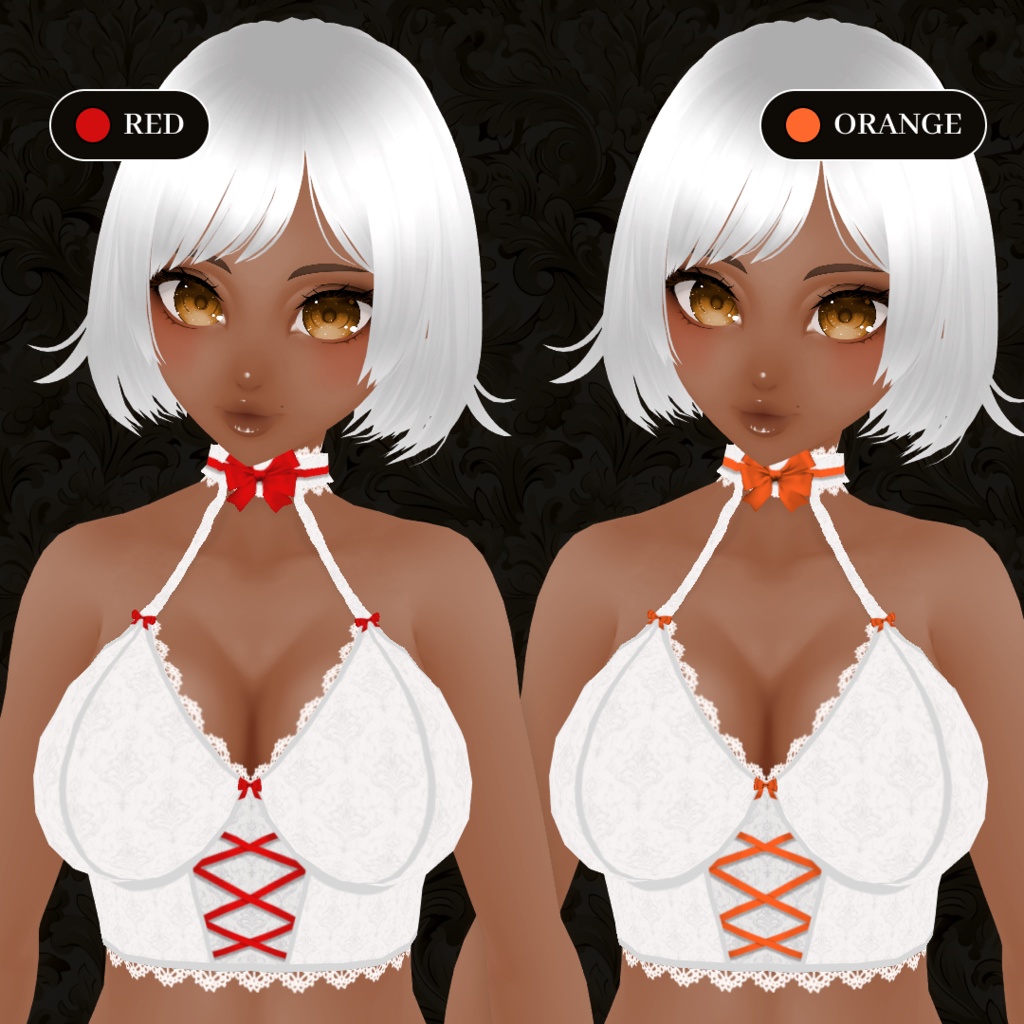 White Lace Camisole With Colorful Bows | Lace Top | VRoid