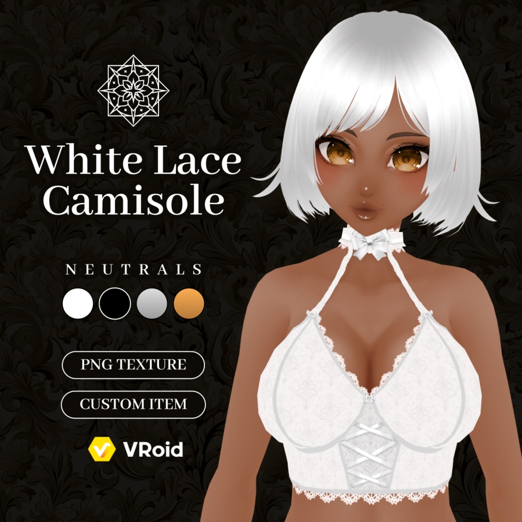 White Lace Camisole With Colorful Bows | Lace Top | VRoid