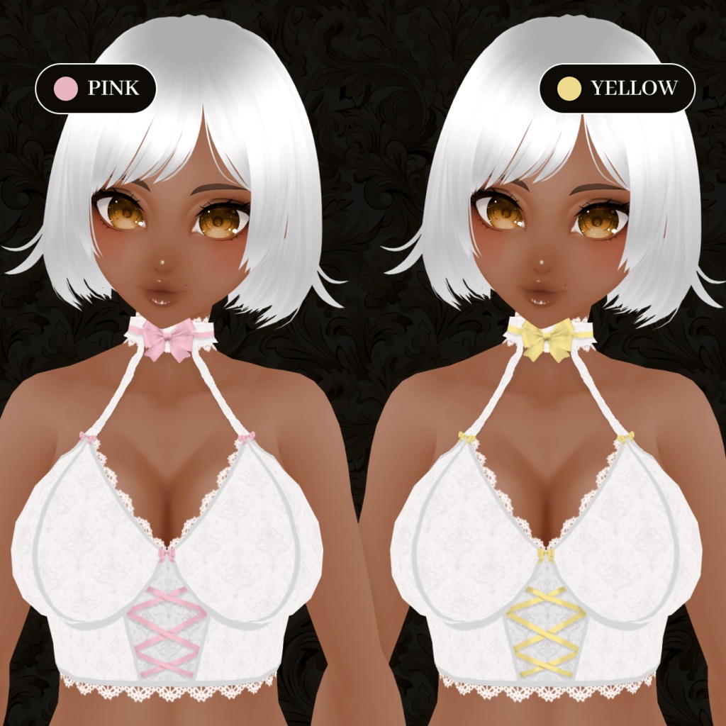 White Lace Camisole With Colorful Bows | Lace Top | VRoid