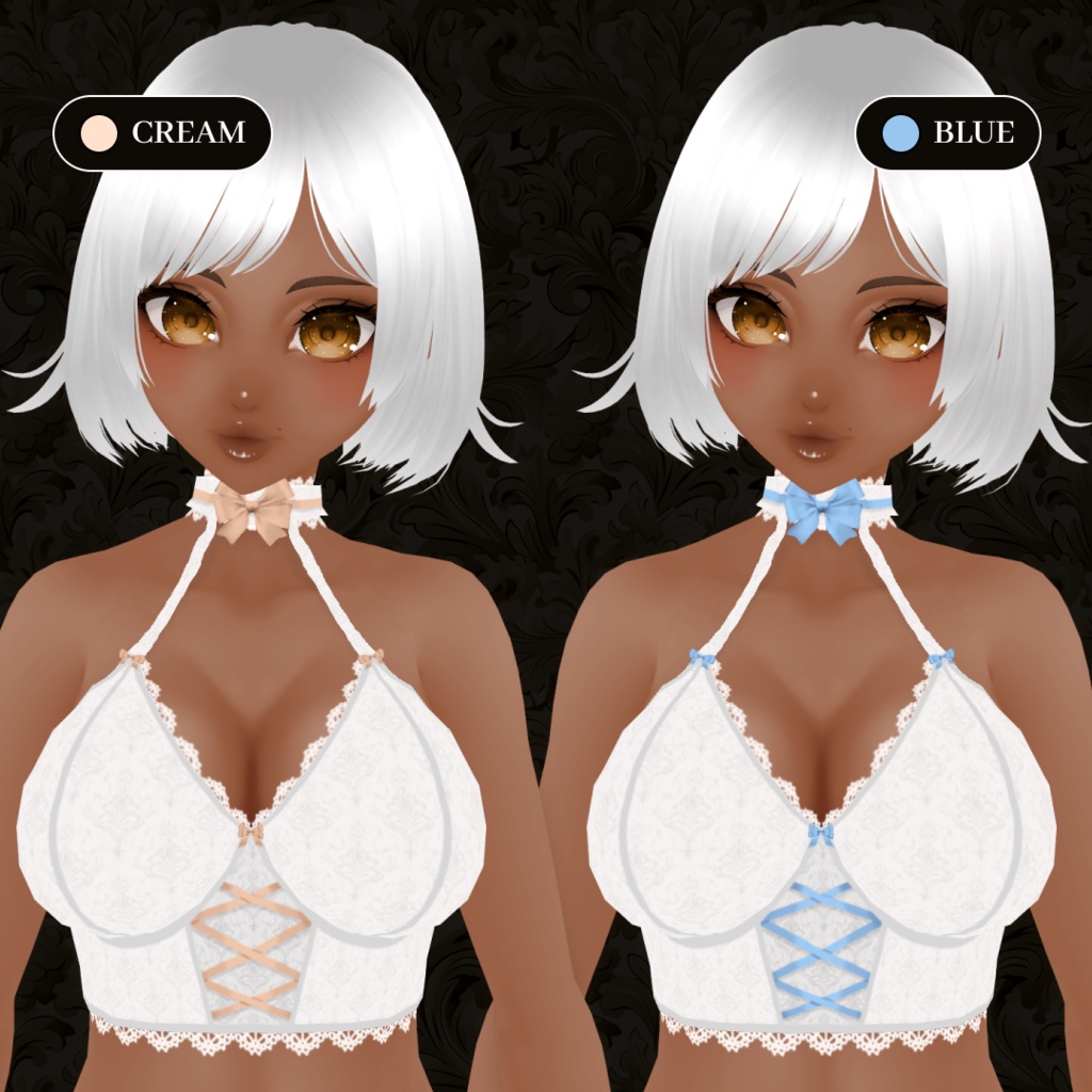 White Lace Camisole With Colorful Bows | Lace Top | VRoid