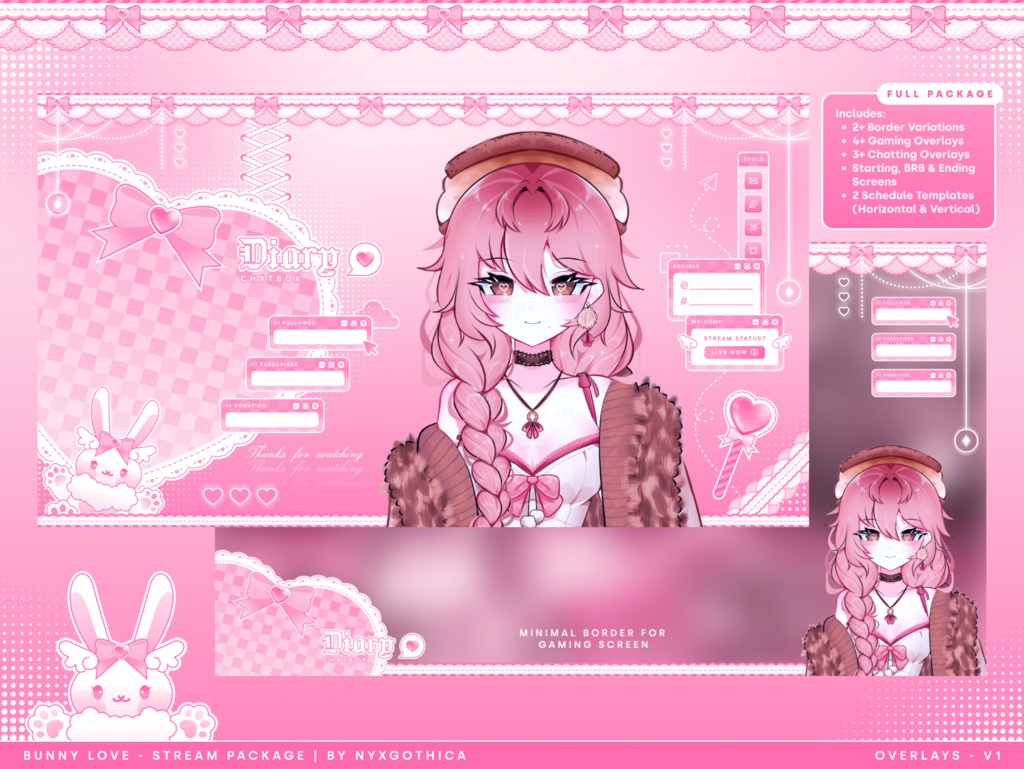 Bunny Love | Stream Pack - Overlays, Screens, Schedule Template