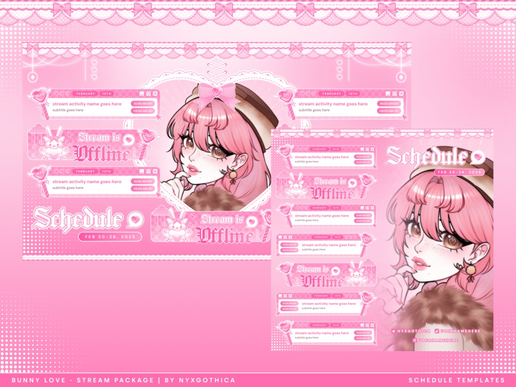 Bunny Love | Stream Pack - Overlays, Screens, Schedule Template