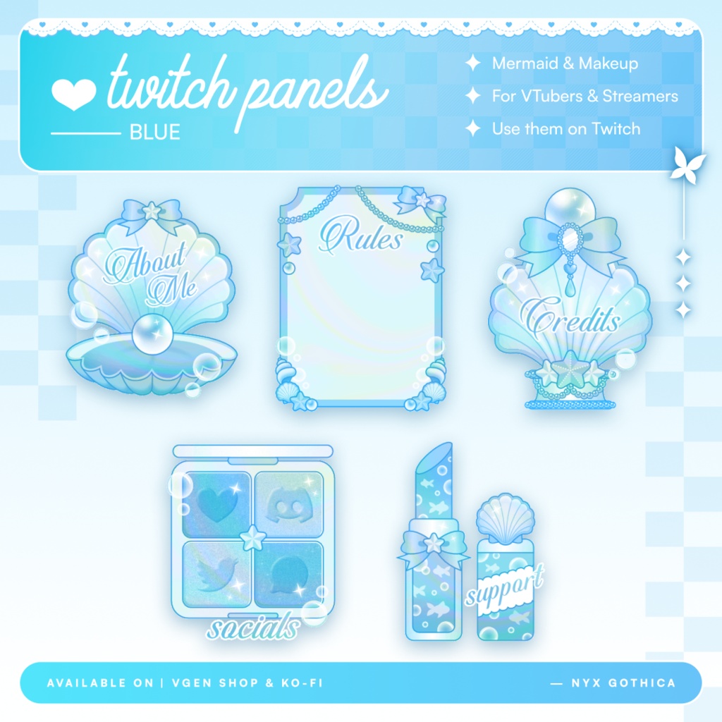 Mermaid Twitch Panels - Pink, Purple or Blue
