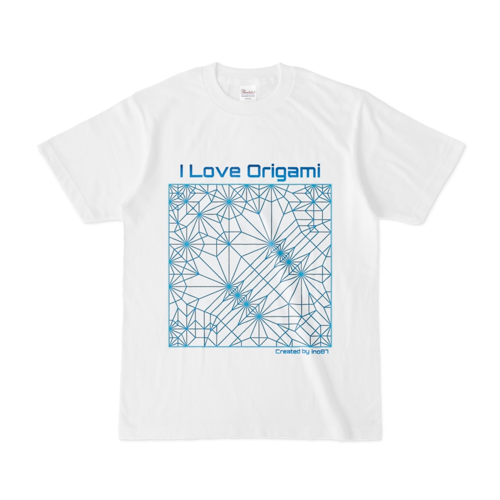 展開図Tシャツver1(白地・水色字)ORIGAMI T-shirt