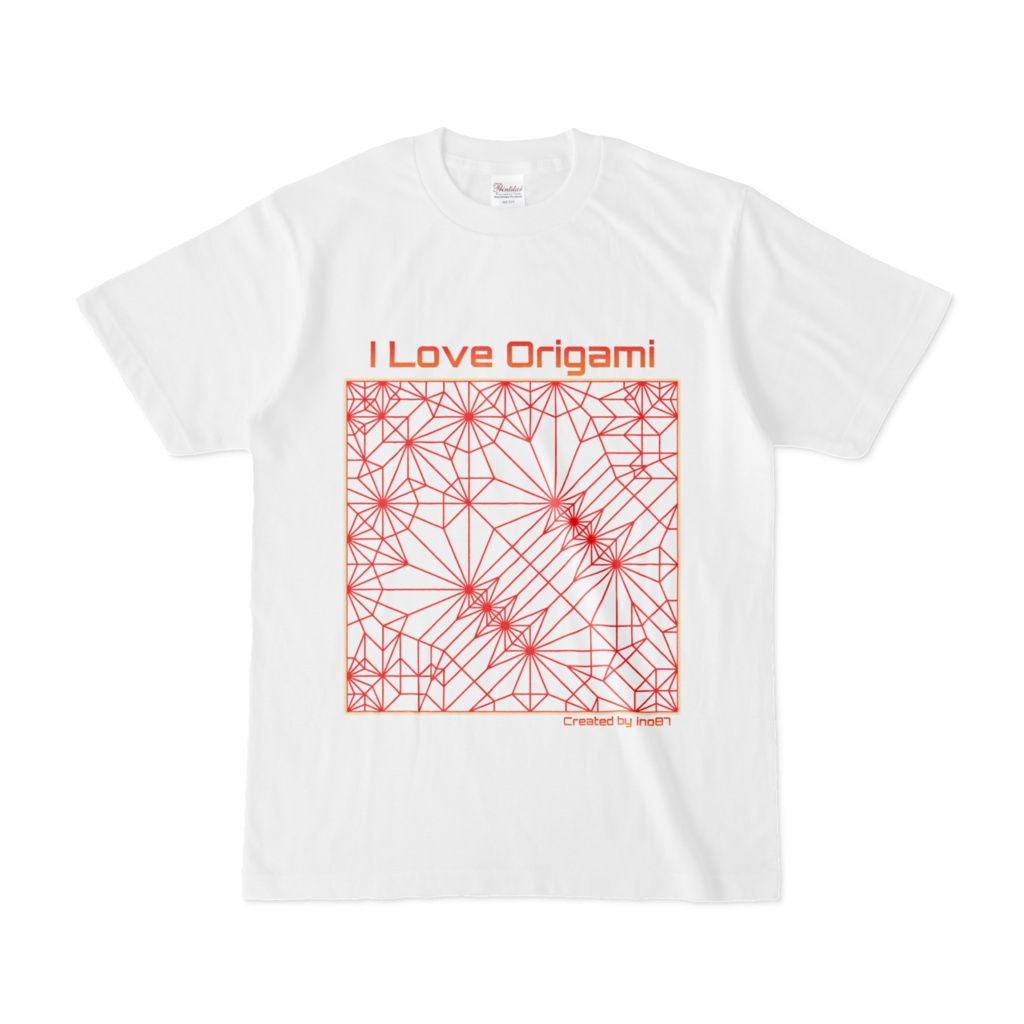 展開図Tシャツver1（白地・赤色字）ORIGAMI T-shirt