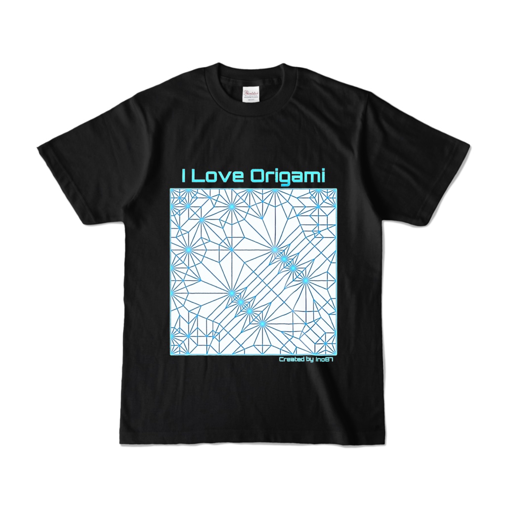 展開図Tシャツver1（黒字・水色字）ORIGAMI T-shirt