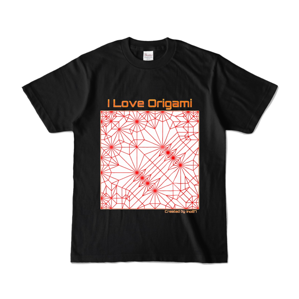 展開図Tシャツver1（黒地・赤色字）ORIGAMI T-shirt