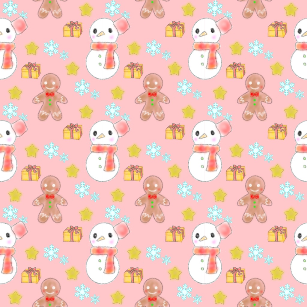 雪だるまとクッキーマン クリスマス、冬素材 デジタルペーパー3枚セット