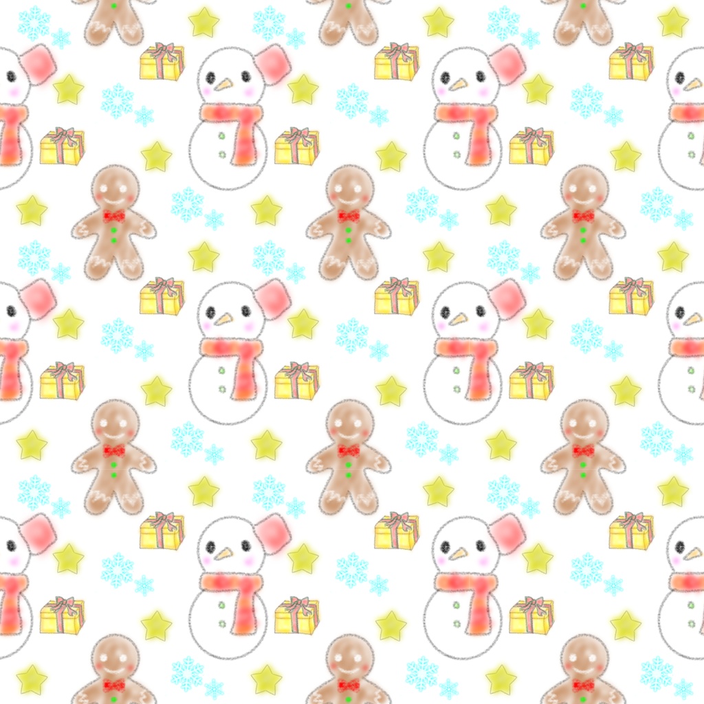 雪だるまとクッキーマン　クリスマス、冬素材　デジタルペーパー3枚セット
