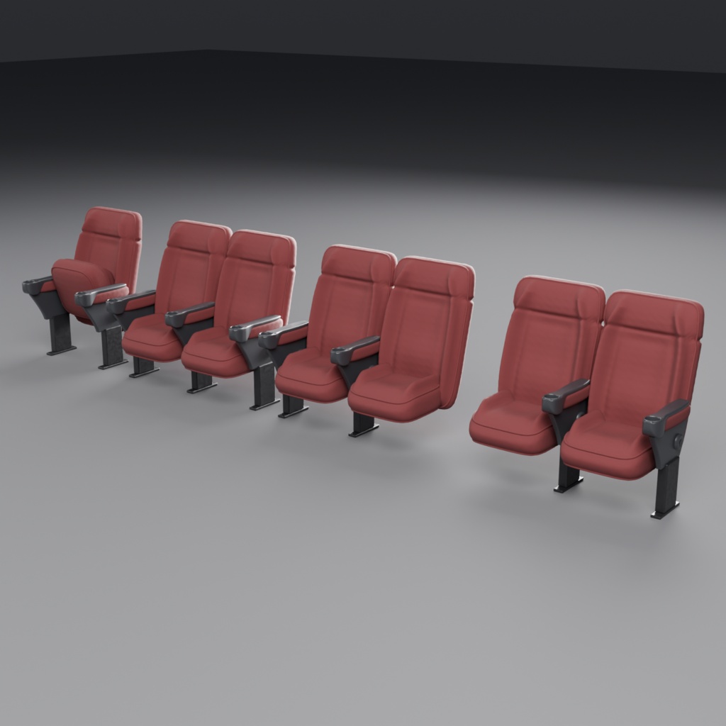 シアターチェア(映画館・一般席)汎用3Dモデル | 4形状セット/2色 | レンダリング用 | .blend +ベイク済みテクスチャ