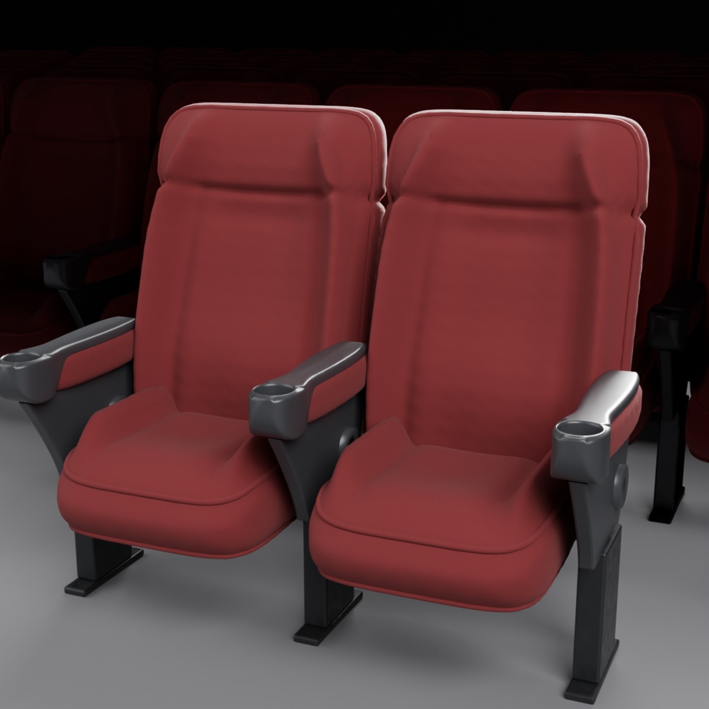 シアターチェア(映画館・一般席)汎用3Dモデル | 4形状セット/2色 | レンダリング用 | .blend +ベイク済みテクスチャ