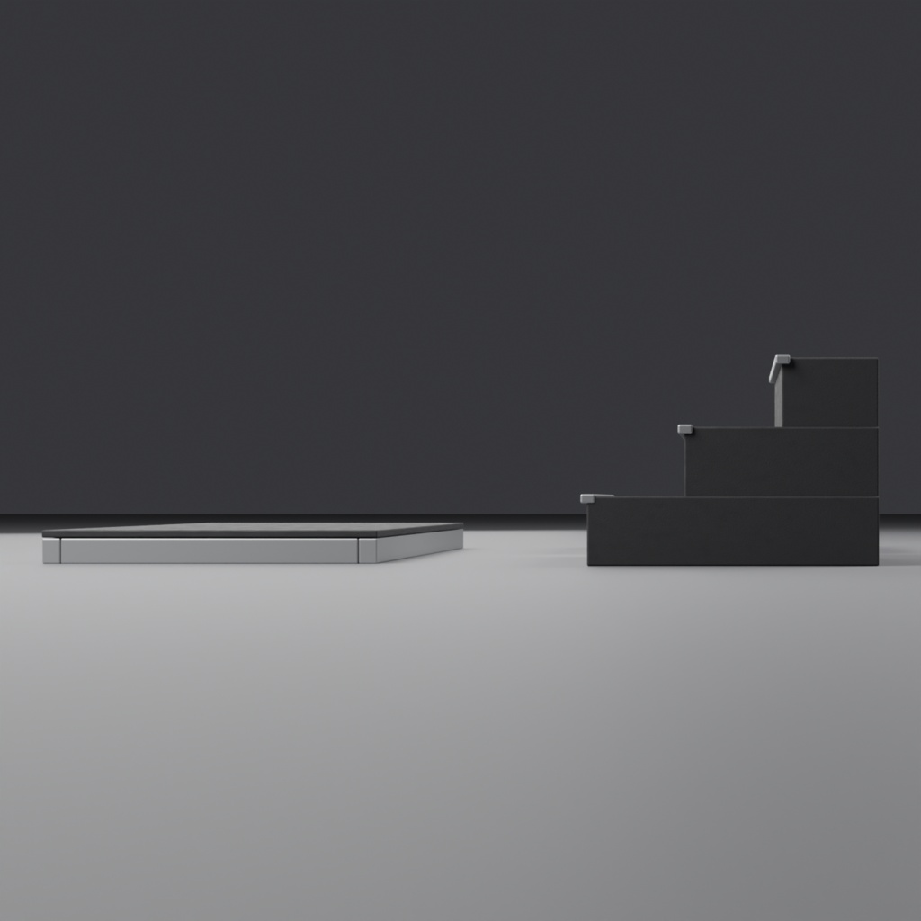 ステージ床パネル(平台2×1m/段差200mm/3段階段) 汎用3Dモデル | 3オブジェクト | .glb / .fbx / .obj | 背景素材(映像制作向け)