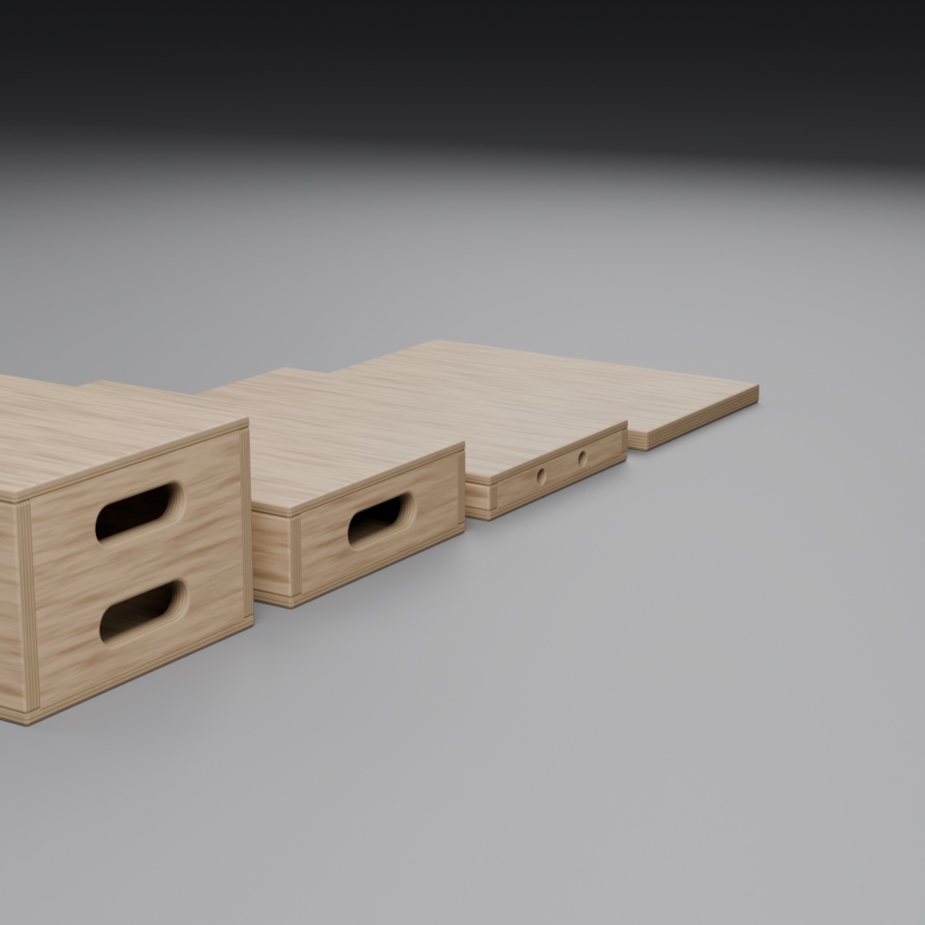アップルボックス/木箱(撮影現場の箱馬)4サイズ 汎用3Dモデル | 4オブジェクト | .glb / .fbx / .obj | 背景素材(映像制作向け)