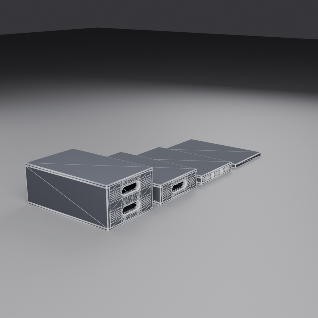 アップルボックス/木箱(撮影現場の箱馬)4サイズ 汎用3Dモデル | 4オブジェクト | .glb / .fbx / .obj | 背景素材(映像制作向け)