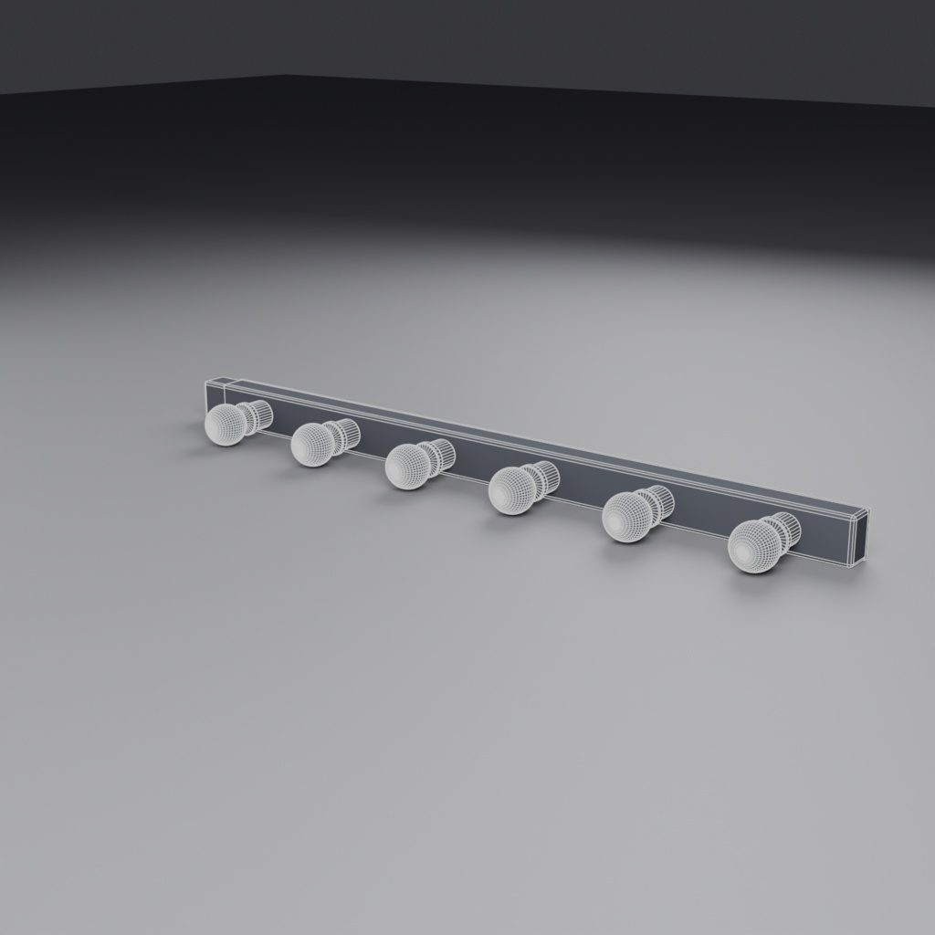 楽屋の電球バー(ドレッシングルームライト・6灯) 汎用3Dモデル | 1オブジェクト | .glb / .fbx / .obj | 背景素材(映像制作向け)
